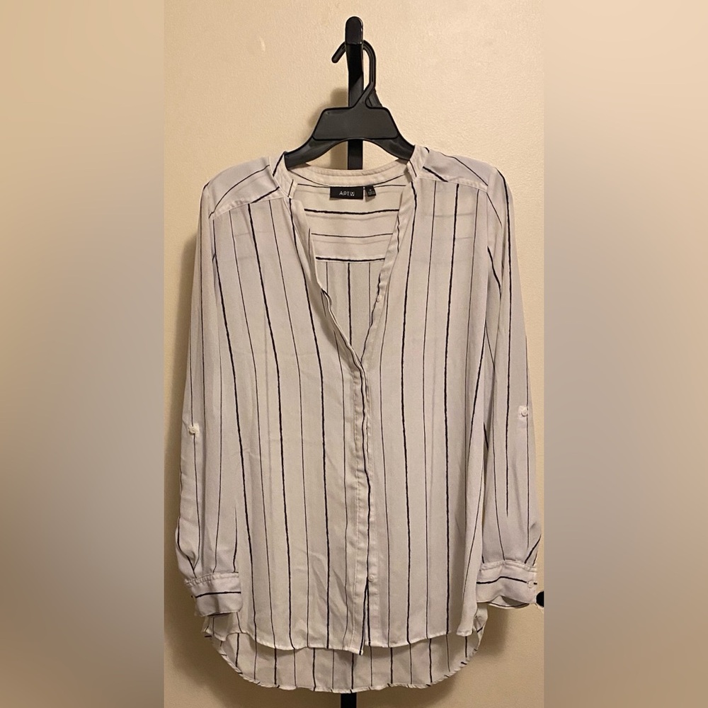 DONATED - Apt. 9 White and Black Striped Button Down Blouse - Women’s Medium